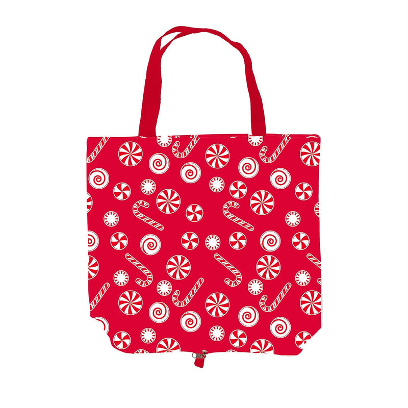 Baking Spirits Bright Tote Foldable Compact Tote Bag, Candy Cane, 15.5"L x 4.5"W x 16.5"H