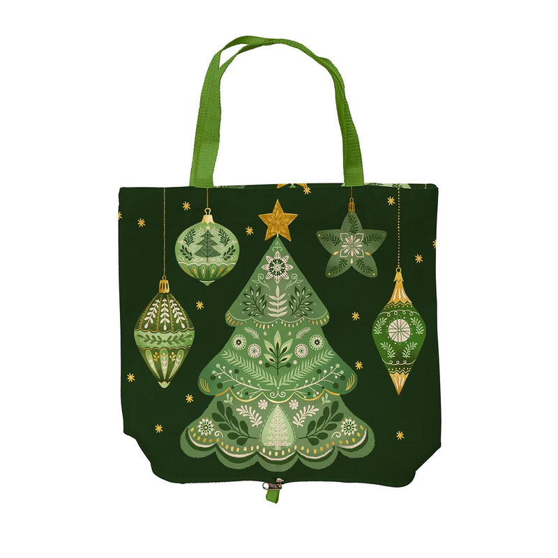 Shades of Green Tote Foldable Compact Tote Bag, Christmas Tree, 15.5"L x 4.5"W x 16.5"H