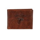 Atlanta Falcons, Embossed 100% Genuine Tumbled Leather Passcase Bi-Fold Wallet, Brown