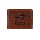 Buffalo Bills, Embossed 100% Genuine Tumbled Leather Passcase Bi-Fold Wallet, Brown