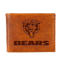 Chicago Bears, Embossed 100% Genuine Tumbled Leather Passcase Bi-Fold Wallet, Brown