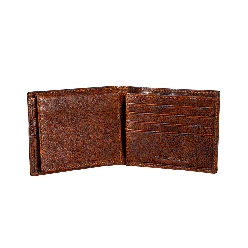 Miami Dolphins, Embossed 100% Genuine Tumbled Leather Passcase Bi-Fold Wallet, Brown