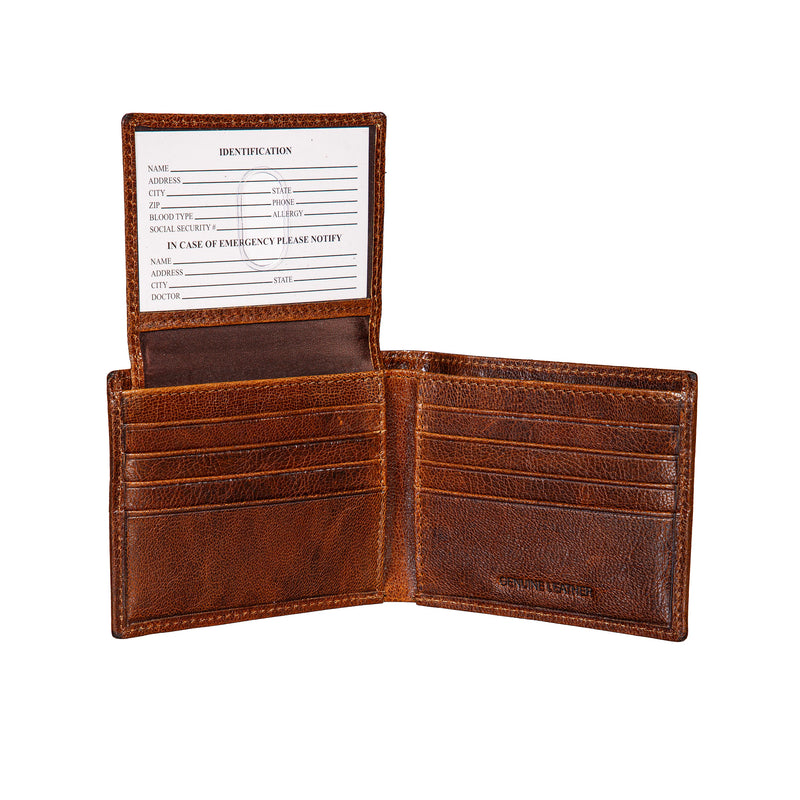 Miami Dolphins, Embossed 100% Genuine Tumbled Leather Passcase Bi-Fold Wallet, Brown