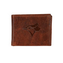Toronto Blue Jays, Embossed 100% Genuine Tumbled Leather Passcase Bi-Fold Wallet, Brown