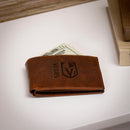 Vegas Golden Knights, Embossed 100% Genuine Tumbled Leather Passcase Bi-Fold Wallet, Brown