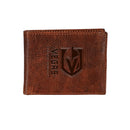 Vegas Golden Knights, Embossed 100% Genuine Tumbled Leather Passcase Bi-Fold Wallet, Brown
