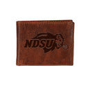 North Dakota State University, Embossed 100% Genuine Tumbled Leather Passcase Bi-Fold Wallet, Brown