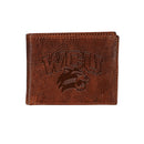 Western Carolina University, Embossed 100% Genuine Tumbled Leather Passcase Bi-Fold Wallet, Brown
