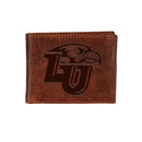 Liberty University, Embossed 100% Genuine Tumbled Leather Passcase Bi-Fold Wallet, Brown