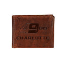 UNC Charlotte, Embossed 100% Genuine Tumbled Leather Passcase Wallet, Brown