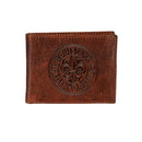 Louisiana at Lafayette U, Embossed 100% Genuine Tumbled Leather Passcase Wallet, Brown