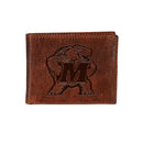 University of Maryland, Embossed 100% Genuine Tumbled Leather Passcase Bi-Fold Wallet, Brown