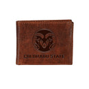 Colorado State University, Embossed 100% Genuine Tumbled Leather Passcase Bi-Fold Wallet, Brown