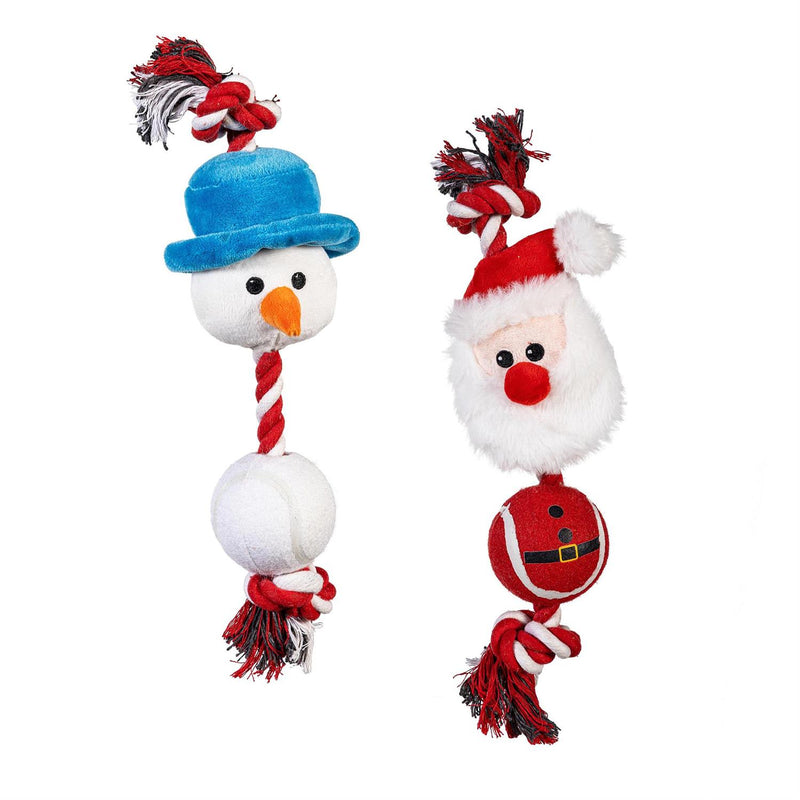 Holiday Squeaker and Tennis Ball Dog Tug Toy