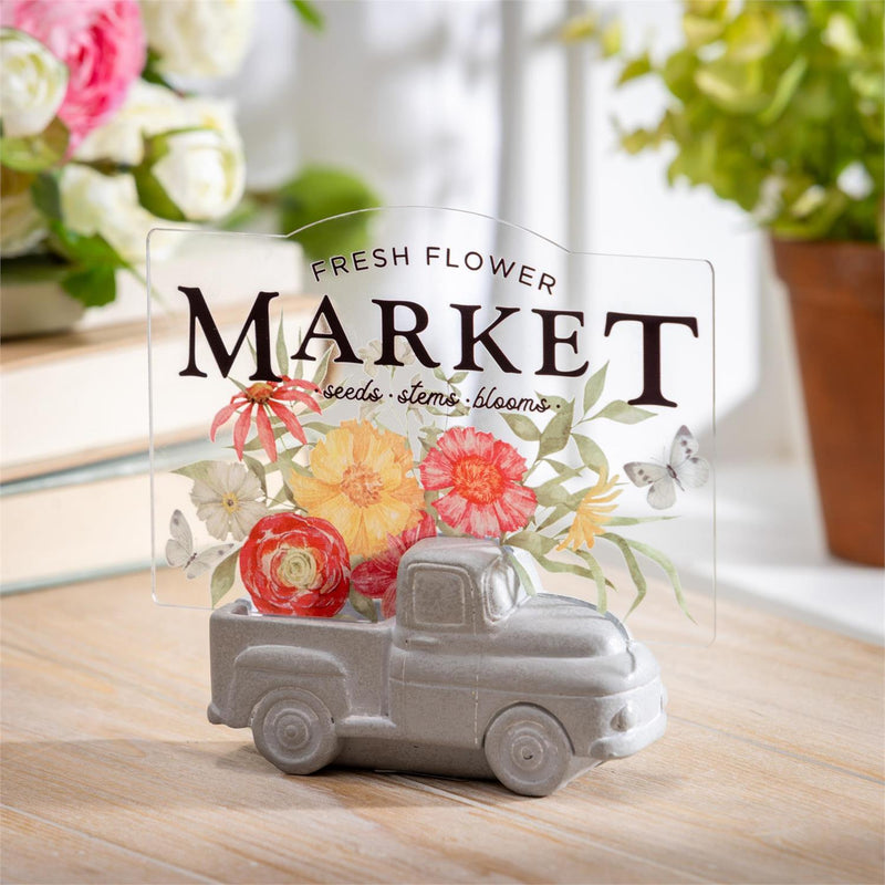 Floral Truck "Fresh Flower Market" Resin and Acrylic Table Décor, 6"L