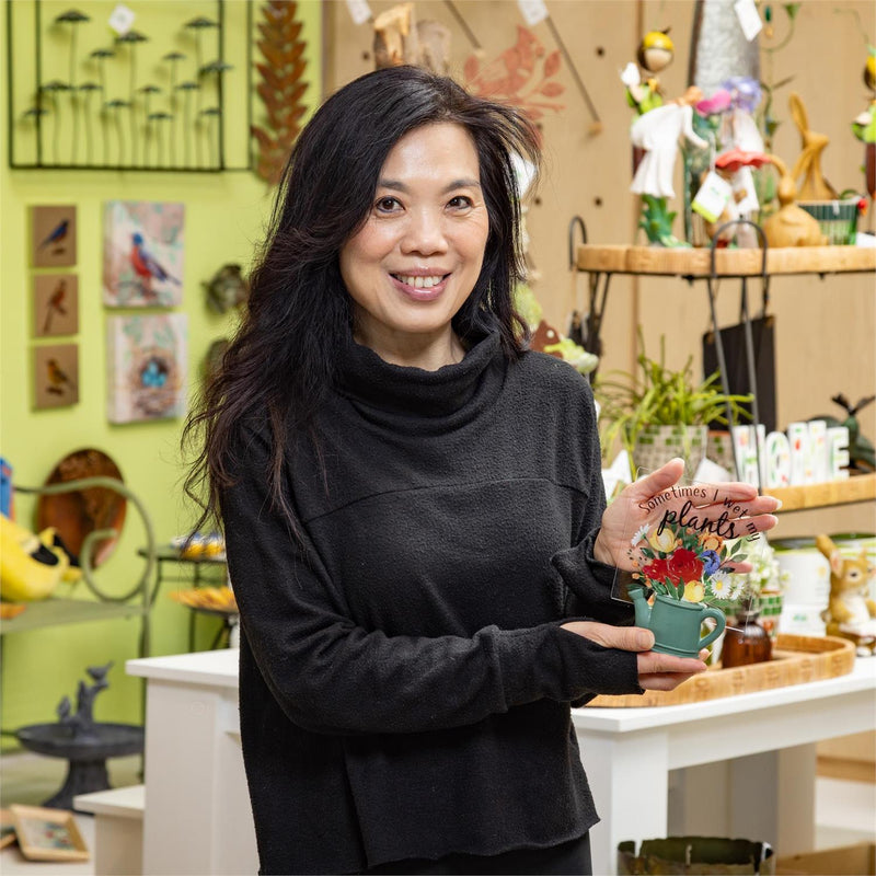 Floral Watering Can "Sometimes I Wet My Plants" Resin and Acrylic Table D√©cor, 6.5"H