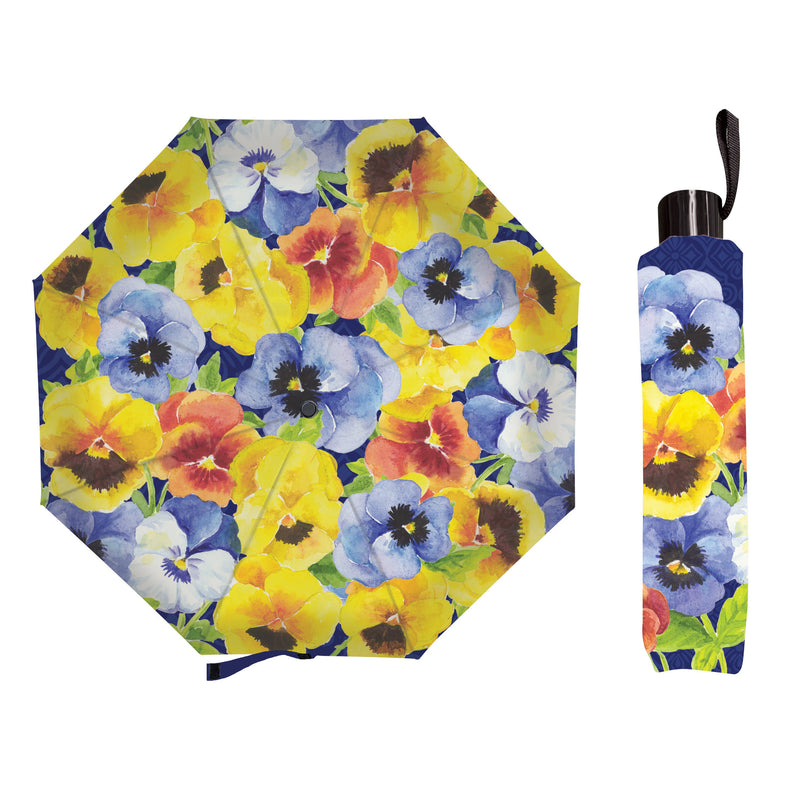 Welcome Pansies Compact Manual Umbrella