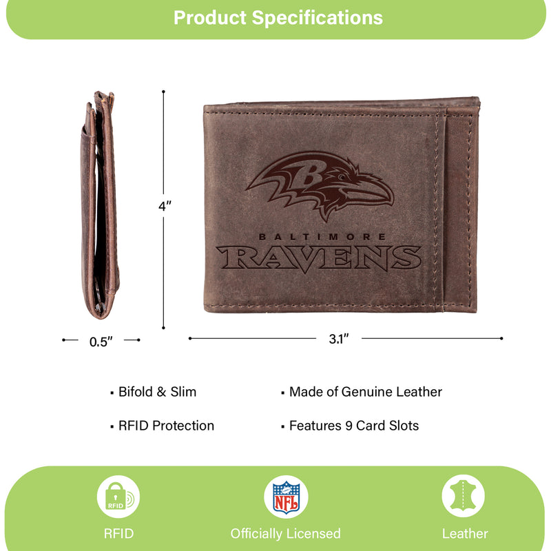 Front Pocket Wallet w/ RFID Blocking, Baltimore Ravens, Brown