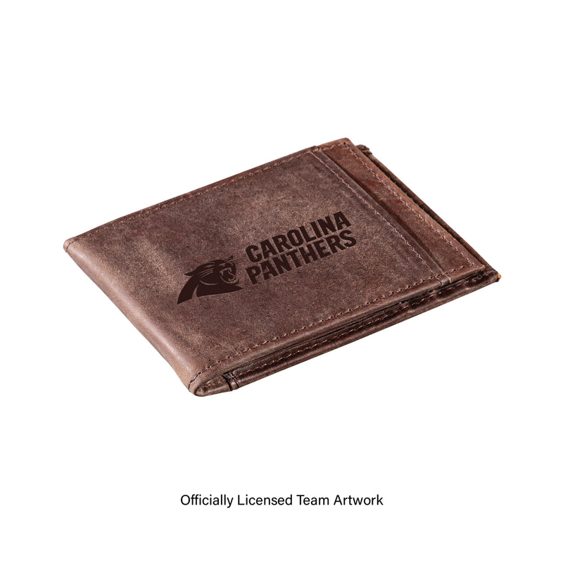 Front Pocket Wallet w/ RFID Blocking, Carolina Panthers, Brown