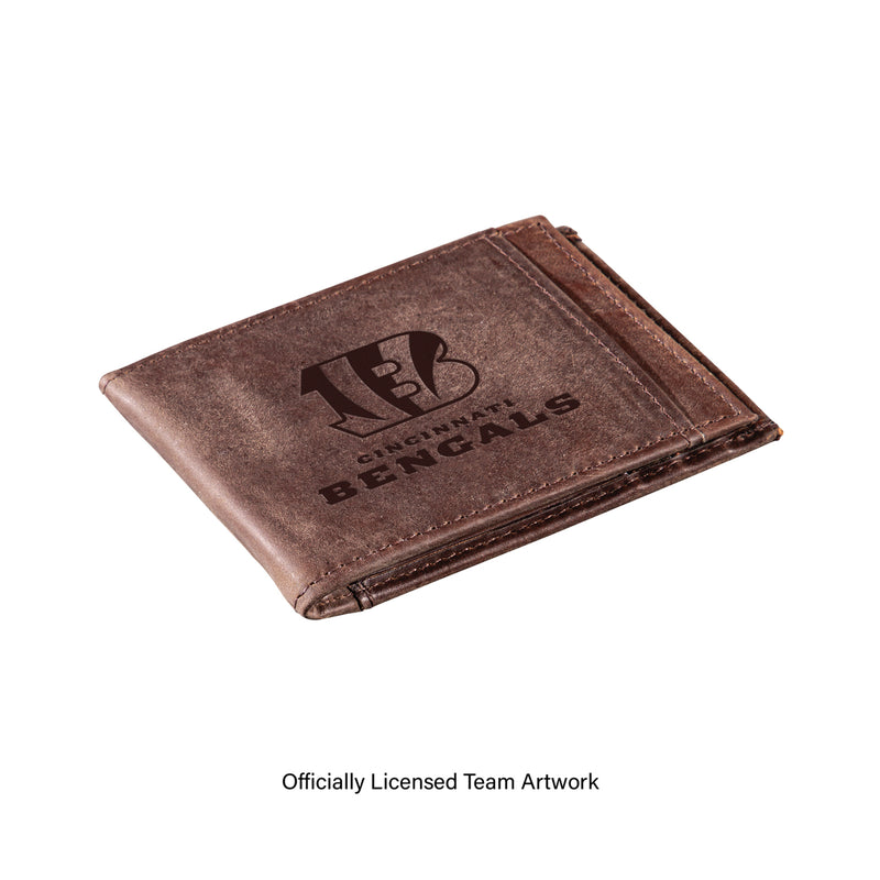 Front Pocket Wallet w/ RFID Blocking, Cincinnati Bengals, Brown