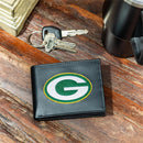 Green Bay Packers Black Bi-Fold Embroidered Wallet w/ RFID Blocking
