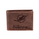 Miami Dolphins, Bi-Fold Wallet, Brown, CH, 100% Genuine Leather