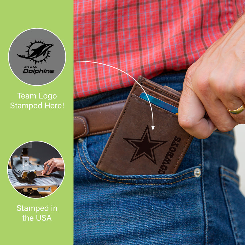 Front Pocket Wallet w/ RFID Blocking, Miami Dolphins, Brown