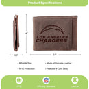 Front Pocket Wallet w/ RFID Blocking, Los Angeles Chargers, Brown