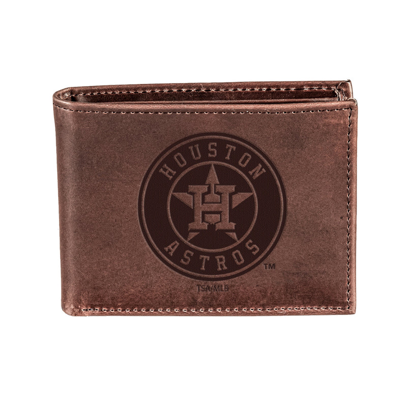 Houston Astros Bi-Fold Wallet Brown 100% Genuine Leather