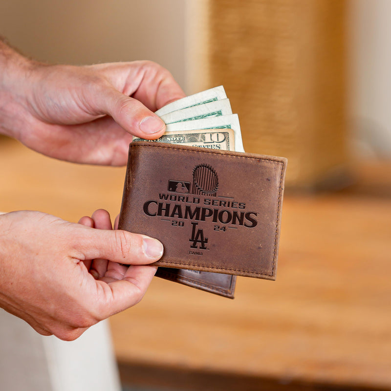 Los Angeles Dodgers Bi-Fold Wallet, Brown, World Series Champions 2024