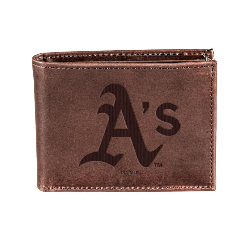 Oakland A's Bi-Fold Wallet Brown 100% Genuine Leather
