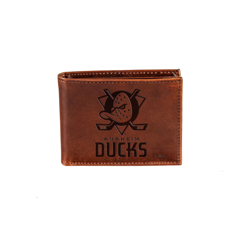 Anaheim Ducks, Bi-Fold Wallet, Brown, CH, 100% Genuine Leather