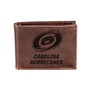 Carolina Hurricanes, Bi-Fold Wallet, Brown, CH, 100% Genuine Leather