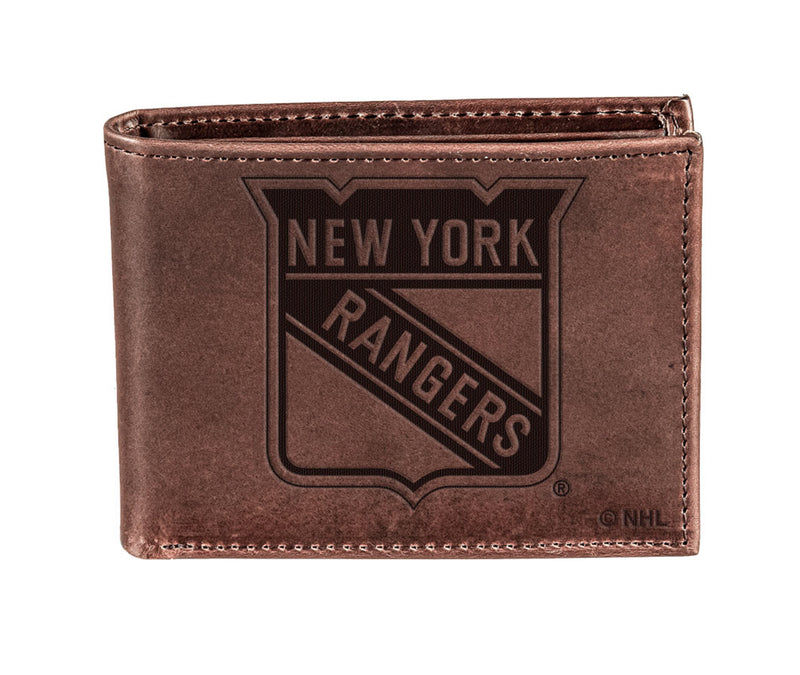 NY Rangers, Bi-Fold Wallet, Brown, CH, 100% Genuine Leather