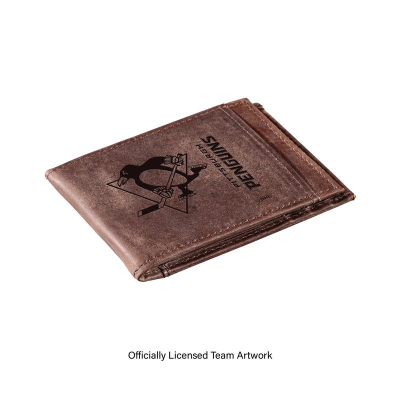 Front Pocket Wallet w/ RFID Blocking, Pittsburgh Penguins, Brown