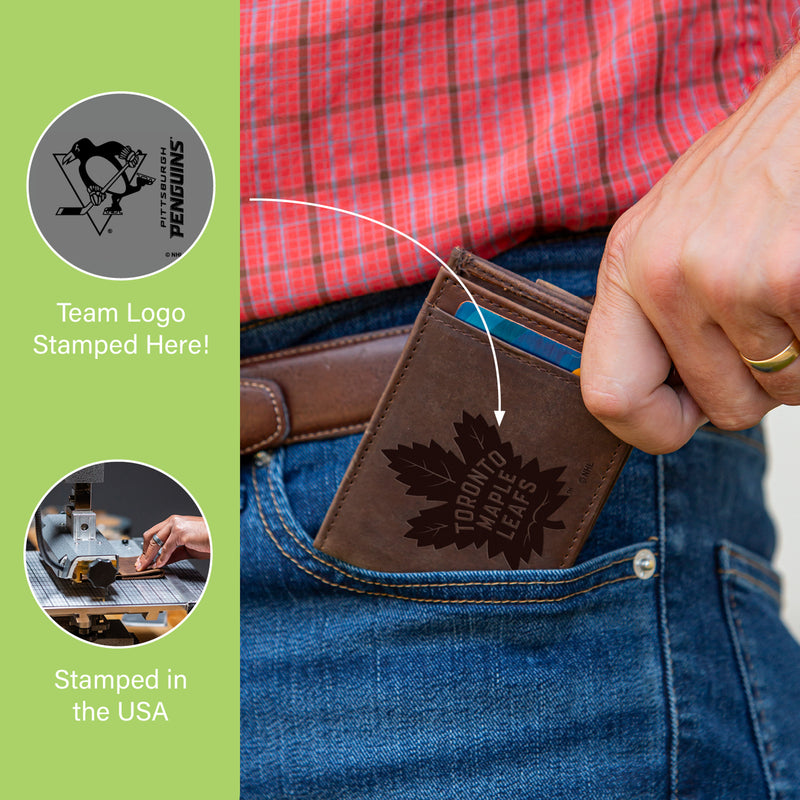 Front Pocket Wallet w/ RFID Blocking, Pittsburgh Penguins, Brown