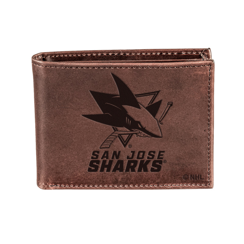 San Jose Sharks, Bi-Fold Wallet, Brown, CH, 100% Genuine Leather