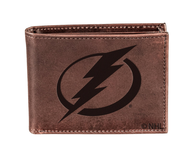 Tampa Bay Lightning, Bi-Fold Wallet, Brown, CH, 100% Genuine Leather