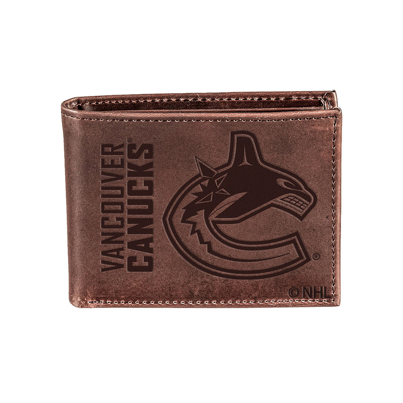 Vancouver Canucks, Bi-Fold Wallet, Brown, CH, 100% Genuine Leather