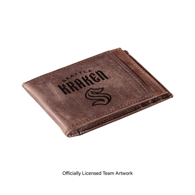 Front Pocket Wallet w/ RFID Blocking, Seattle Kraken, Brown