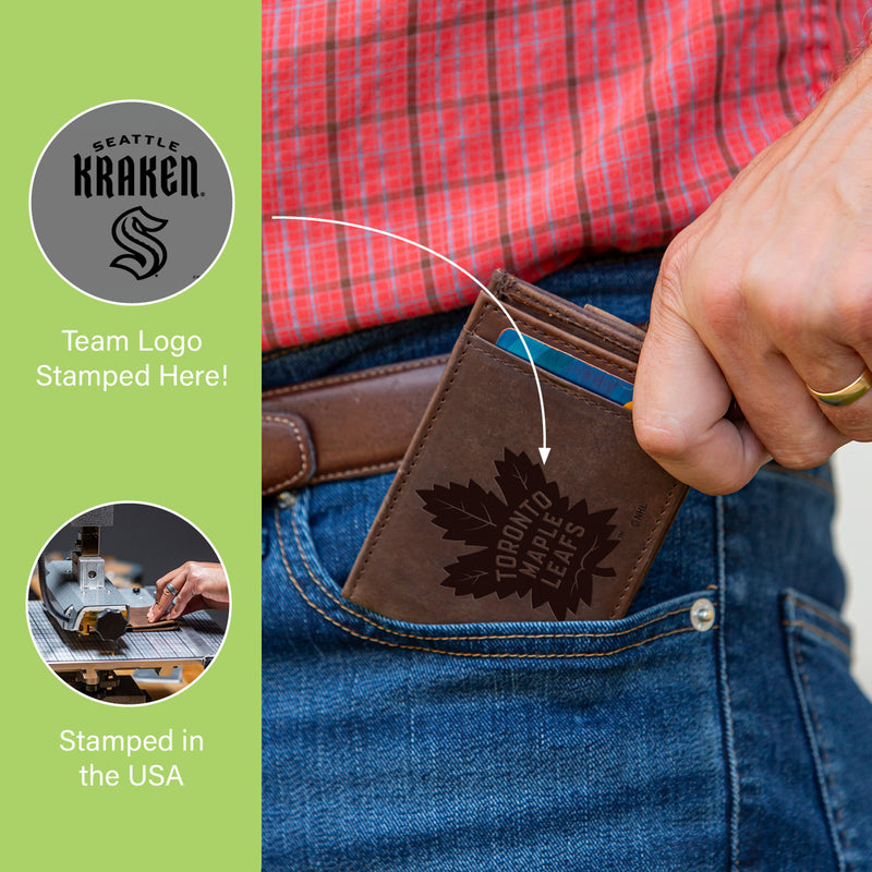 Front Pocket Wallet w/ RFID Blocking, Seattle Kraken, Brown