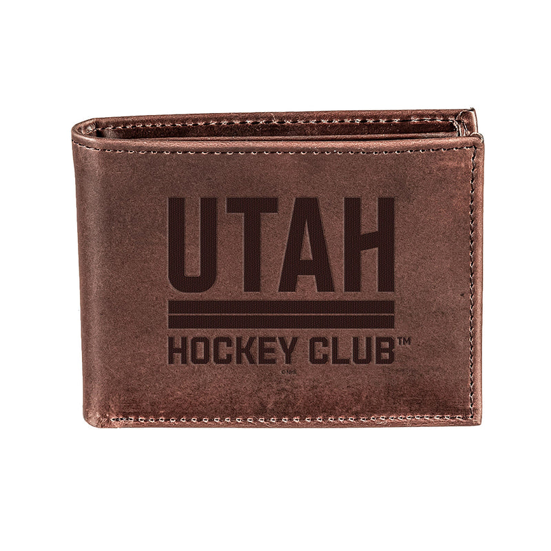 Utah Hockey Club, Bi-Fold Wallet, Brown, CH, 100% Genuine Leather