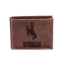 University of Wyoming, Bi-Fold Wallet, Brown, CH, 100% Genuine Leather