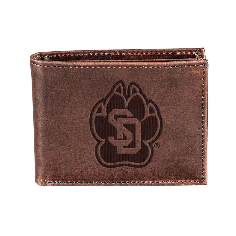 University of South Dakota, Bi-Fold Wallet, Brown, CH, 100% Genuine Leather