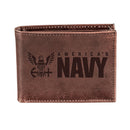 US Navy Brown Bi-Fold Wallet, 100% Genuine Leather