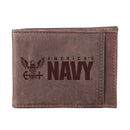 US Navy Brown Front Pocket Wallet with RFID Blocking, 100% Genuine Leather