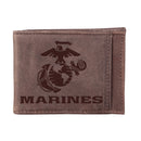 US Marine Corps Brown Front Pocket Wallet with RFID Blocking, 100% Genuine Leather