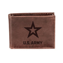 US Army Brown Bi-Fold Wallet, 100% Genuine Leather