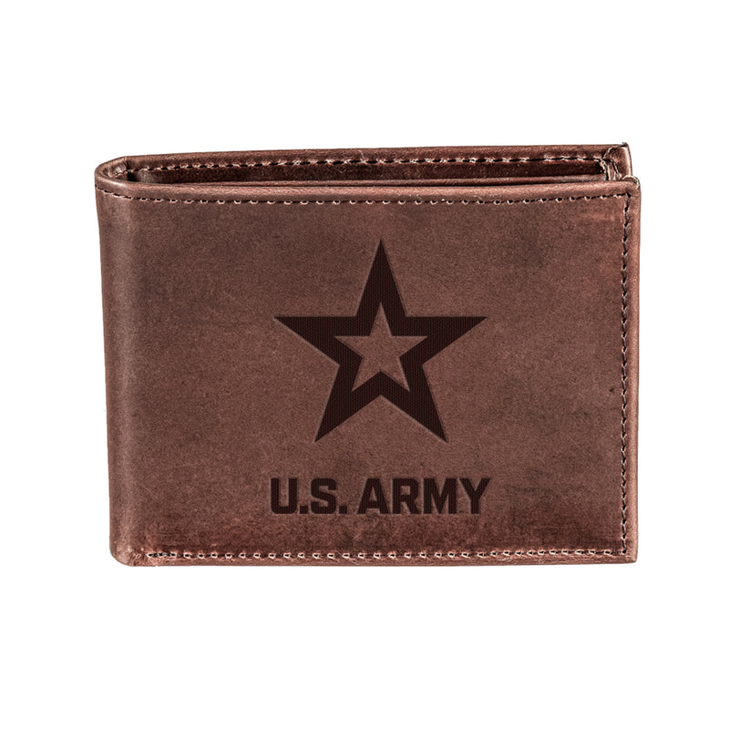 US Army Brown Bi-Fold Wallet, 100% Genuine Leather