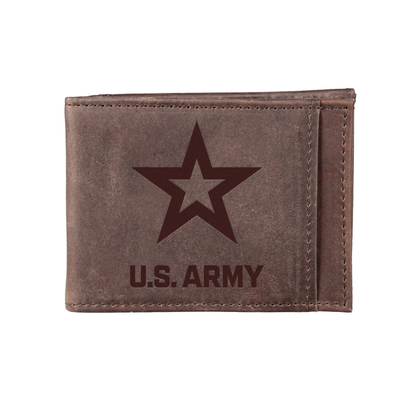 US Army Brown Front Pocket Wallet with RFID Blocking, 100% Genuine Leather